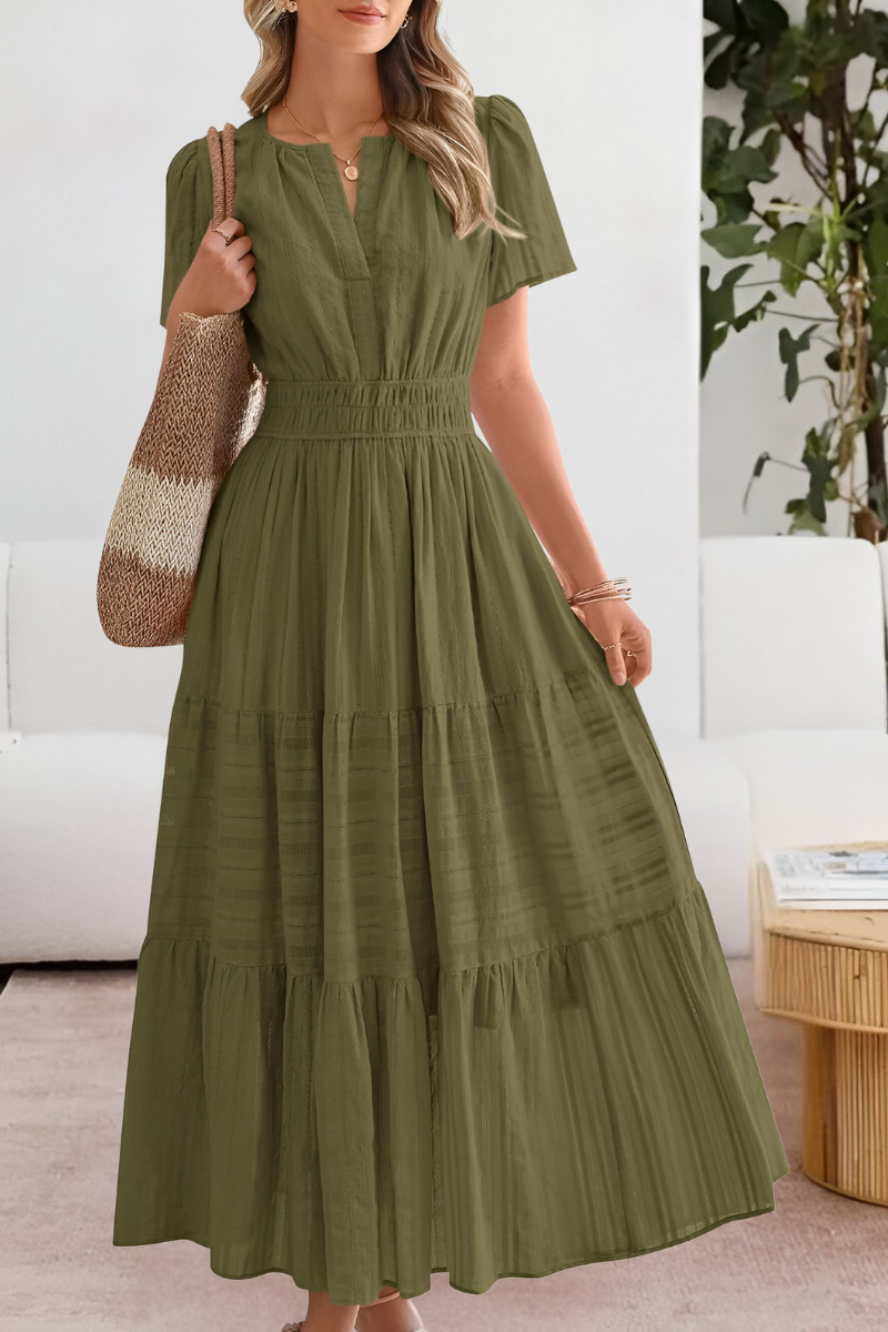 Elodine | Boho Short Sleeve Smocked Midi Dress