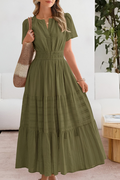 Elodine | Boho Short Sleeve Smocked Midi Dress