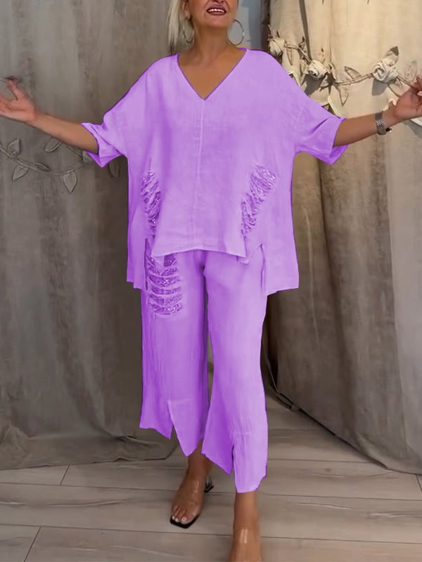 Sutton | Draped Top & Wide Leg Summer Set