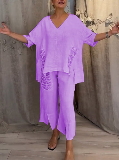 Sutton | Draped Top & Wide Leg Summer Set