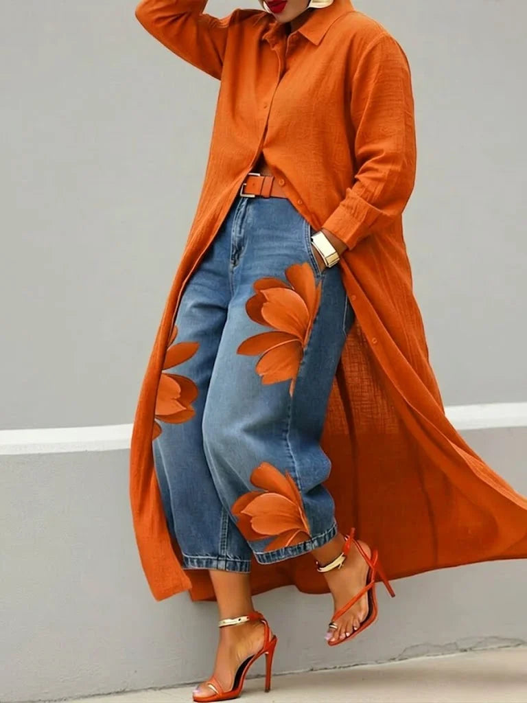 Ingeborg shirt dress and floral print jeans set view 2