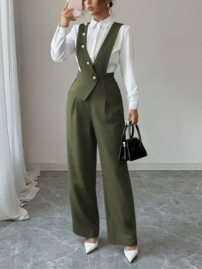 Tailored wide-leg jumpsuit in burgundy, front view