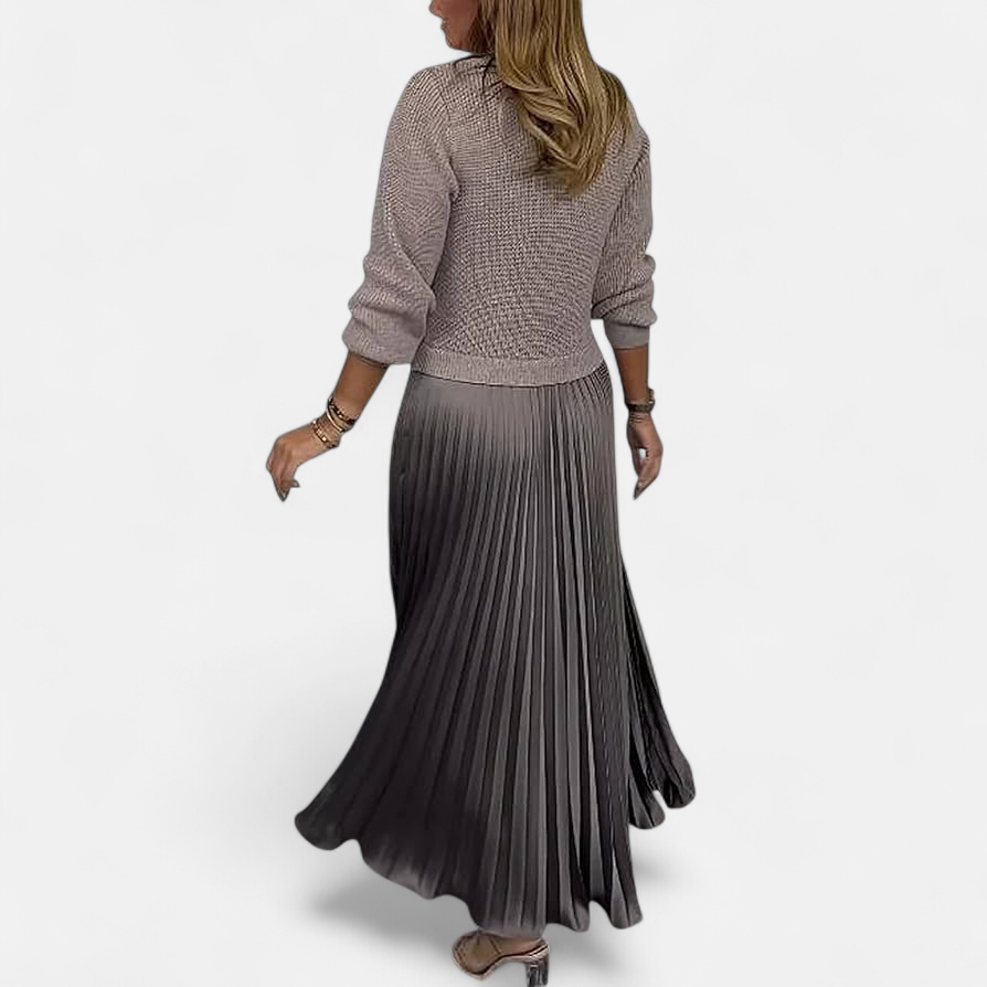 Sweater maxi dress showing knit bodice