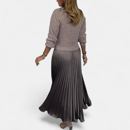 Sweater maxi dress showing knit bodice