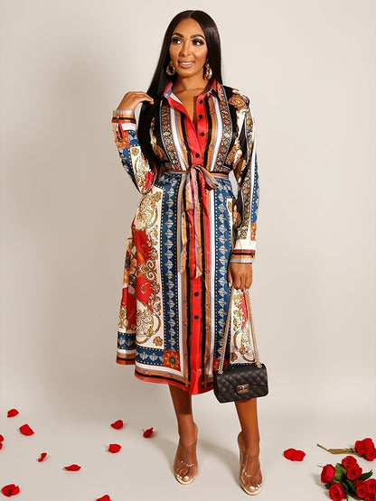 Shirt dress showing classic collar and button front