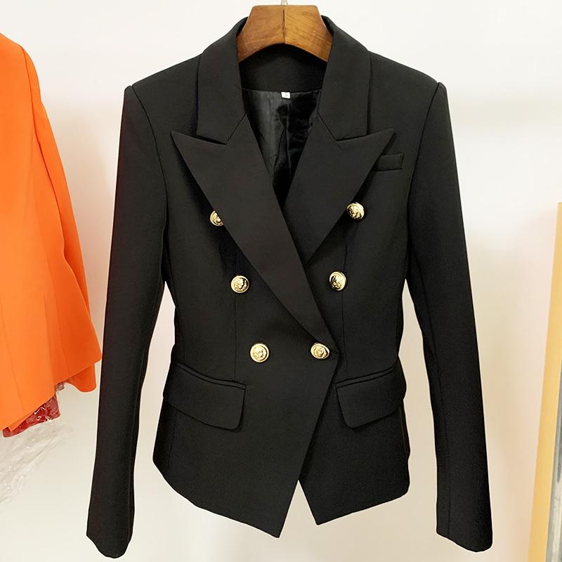 Gold button tailored blazer, back view