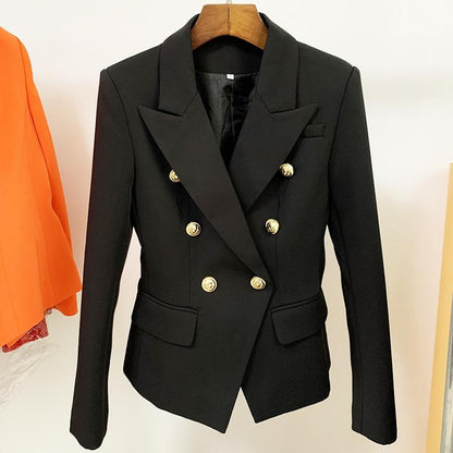Gold button tailored blazer, back view