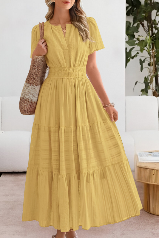 Elodine | Boho Short Sleeve Smocked Midi Dress