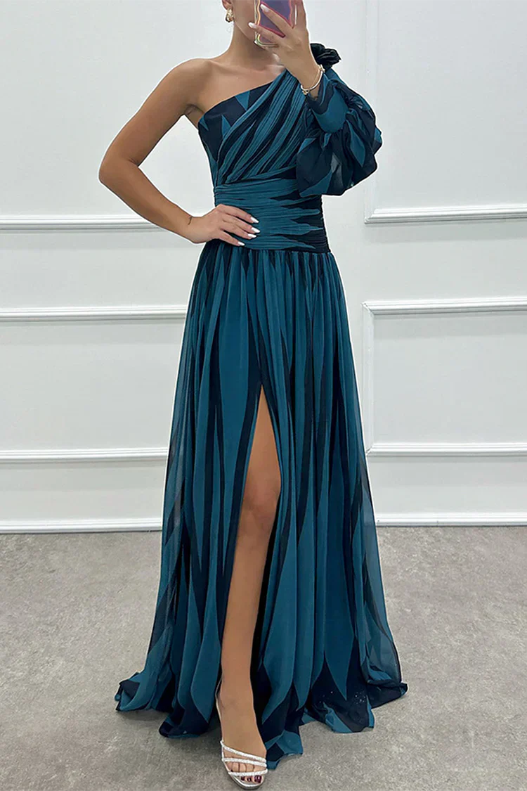 Coraline | Striped One-Shoulder Asymmetric Maxi Wedding Guest Dress