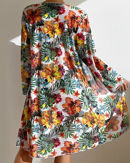 Lorenzia | Tropical Print 3-Piece Bikini Set with Cover-Up