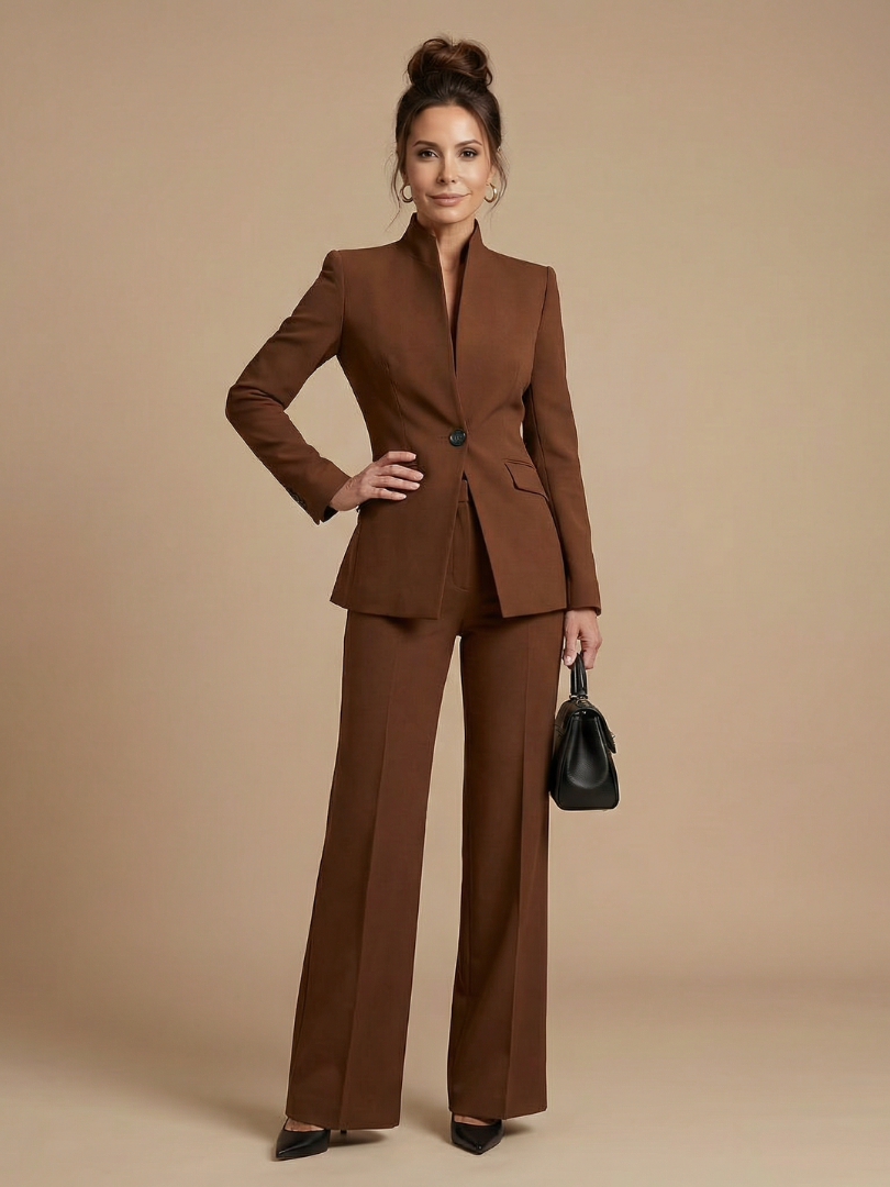 Sigrun stand-collar blazer and flared pant suit set view 5