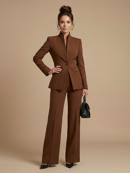 Sigrun stand-collar blazer and flared pant suit set view 5