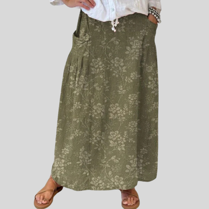 Brielle | Vintage Floral A-Line Maxi Skirt with Pockets