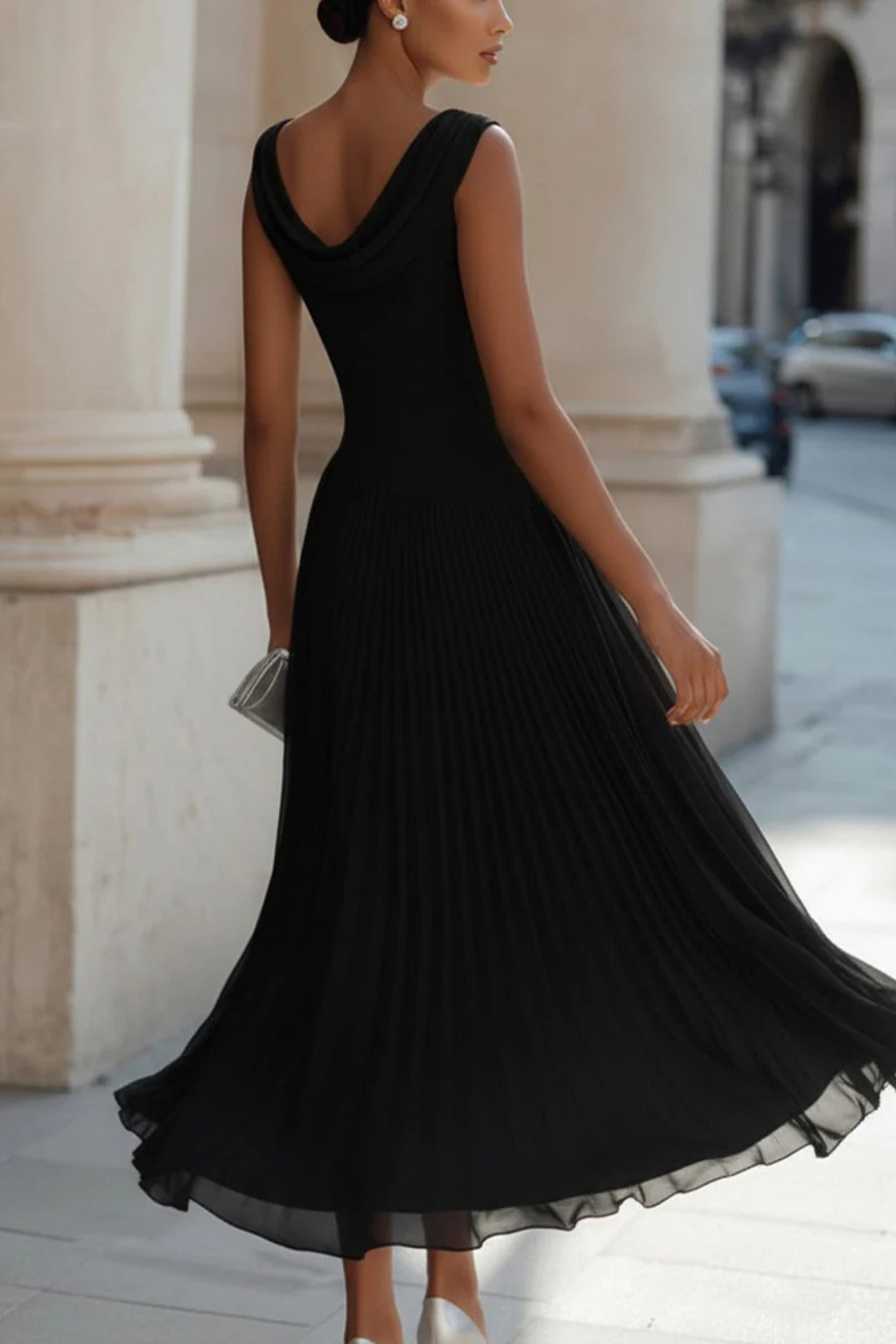 Vivielle | Draped Pleated Midi Wedding Guest Dress