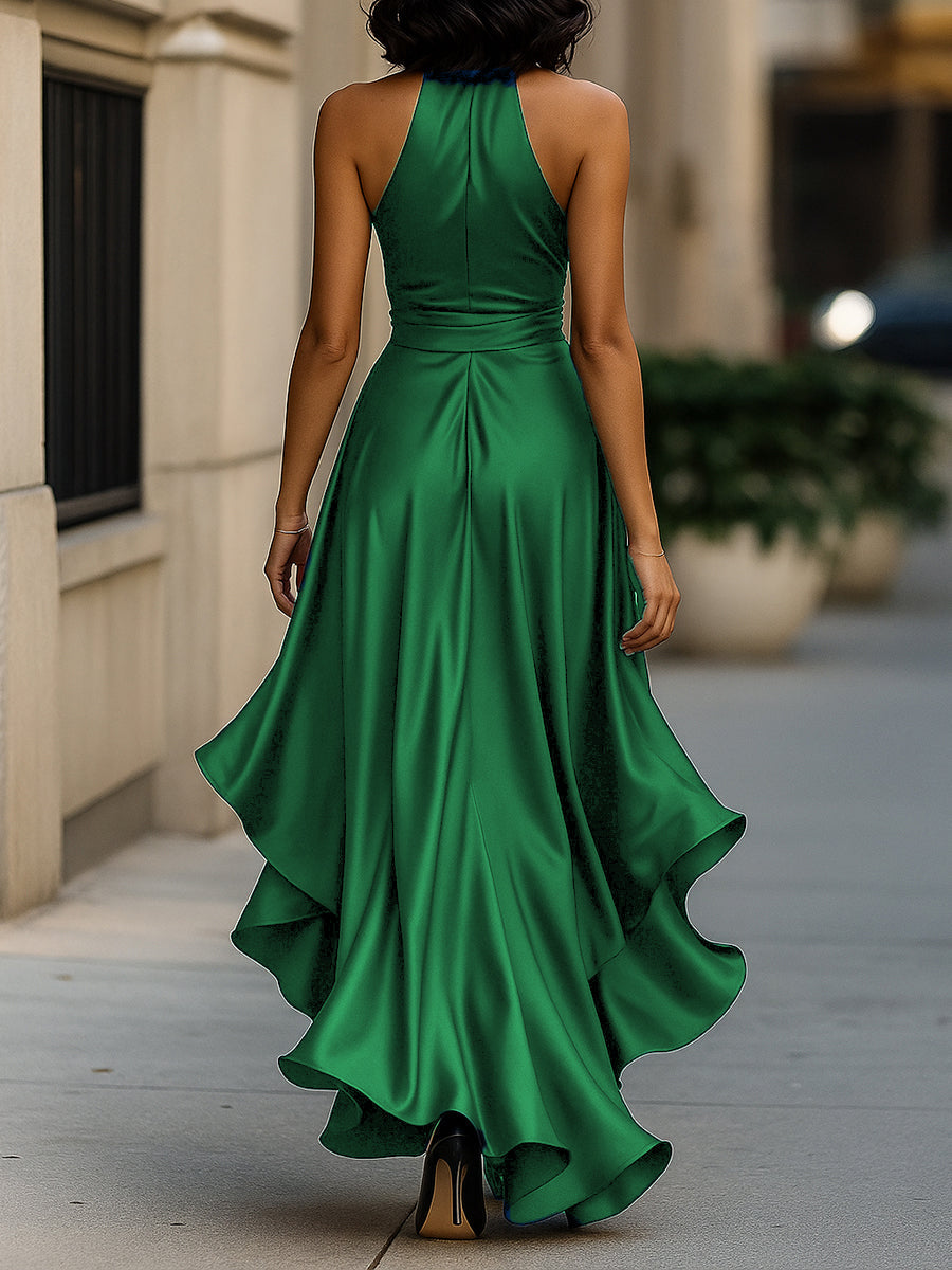 High-low satin gown, last detail
