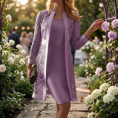 Two-piece lace evening dress back view