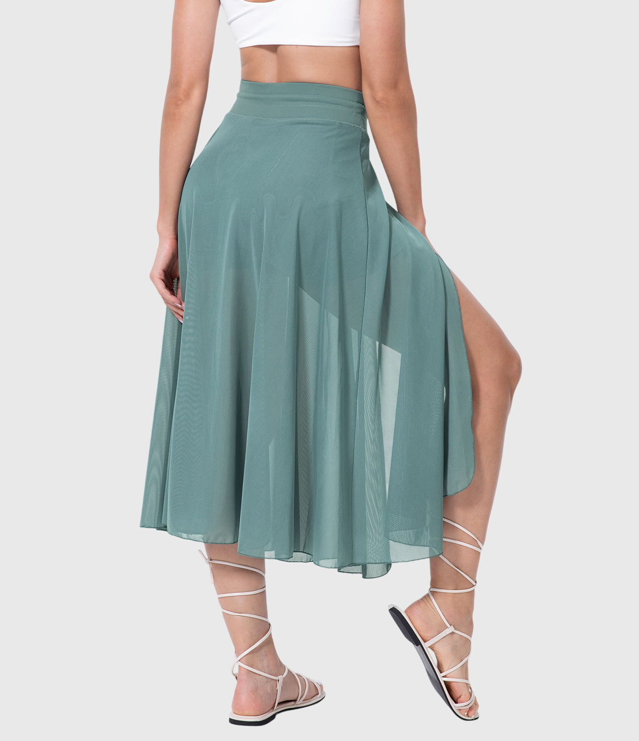 Pleated midi skirt with elastic waistband, side view