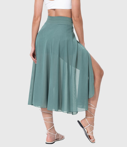Pleated midi skirt with elastic waistband, side view