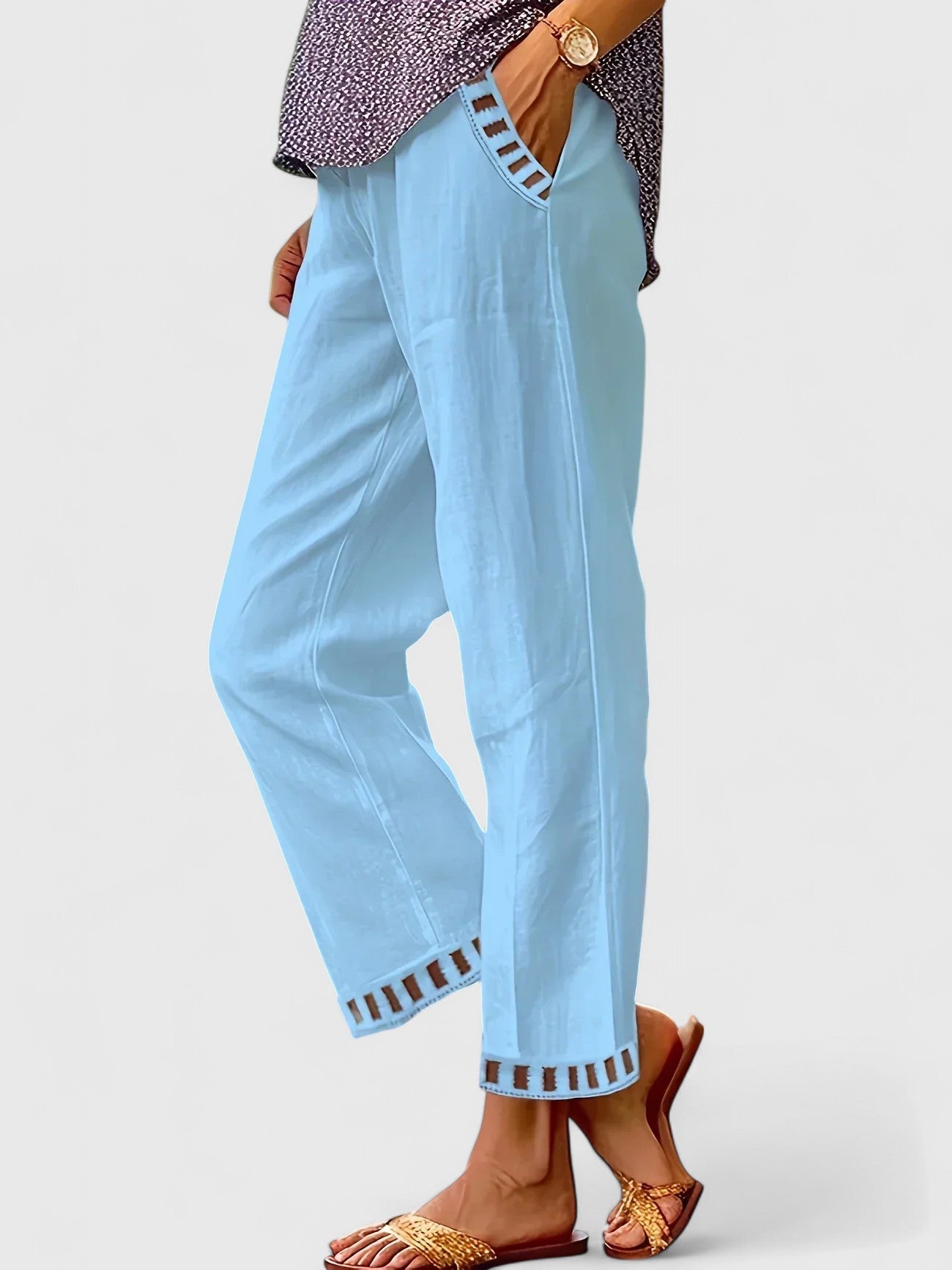 Ankle-length tailored trousers, side view