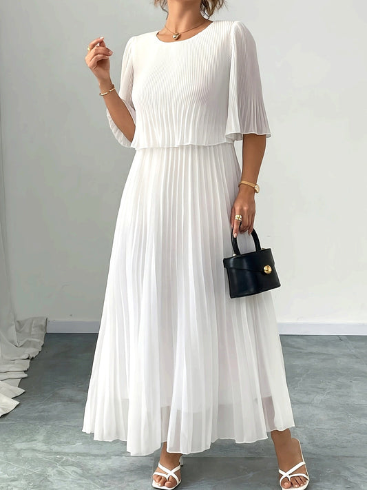 Opal | White Pleated A-Line Maxi Dress