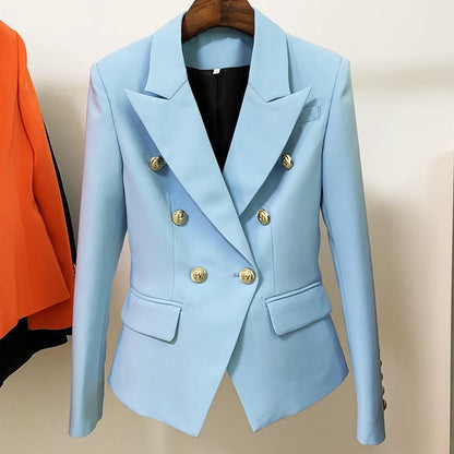 Gold button blazer, styled view