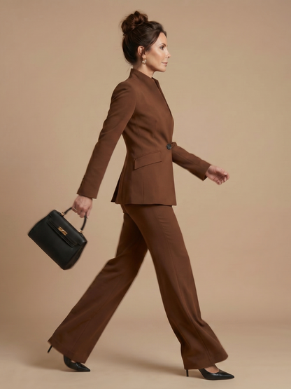 Sigrun stand-collar blazer and flared pant suit set view 6