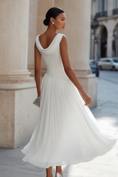 Vivielle | Draped Pleated Midi Wedding Guest Dress