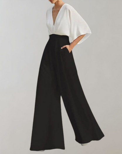 V-neck wide-leg jumpsuit in red colourway