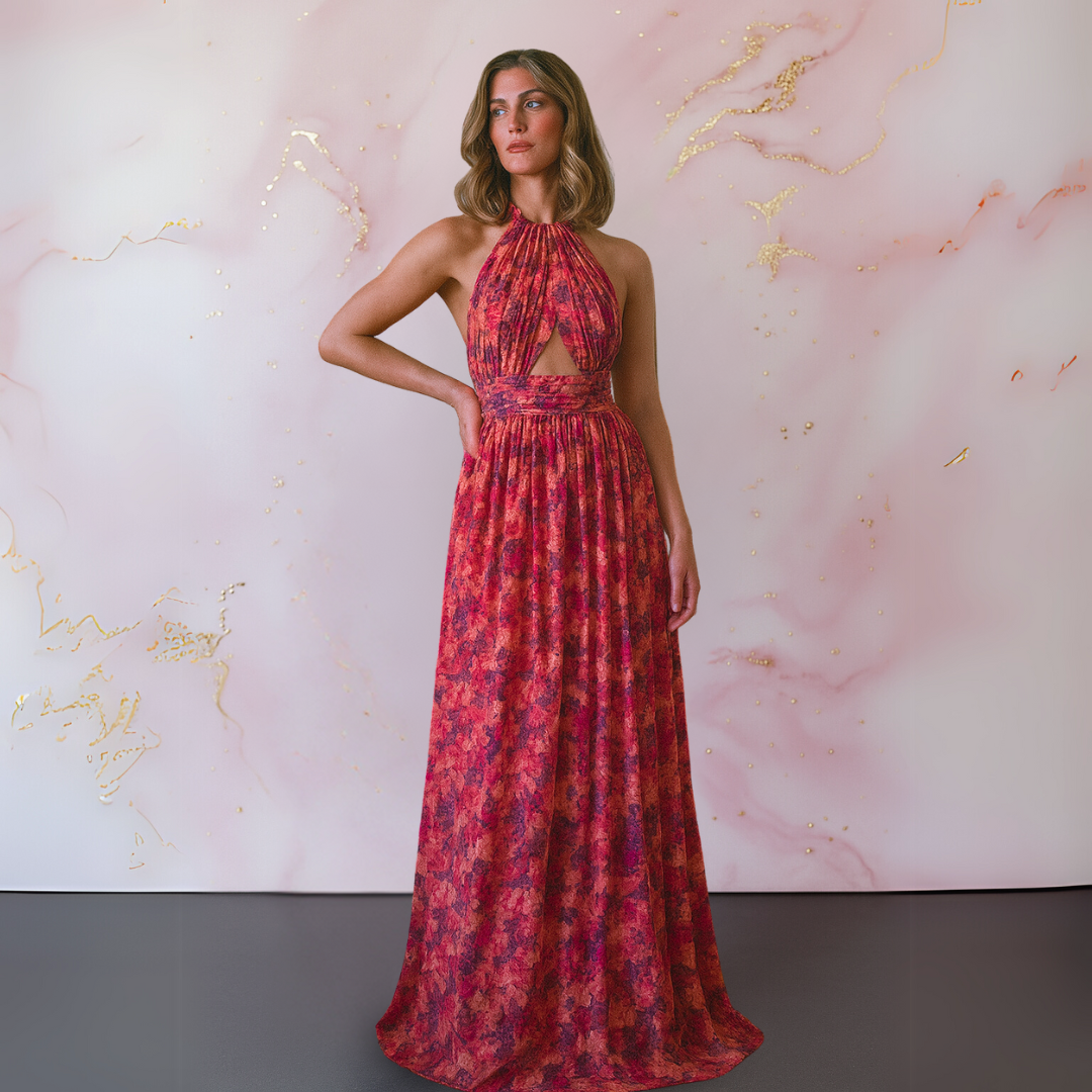 Halter cutout maxi dress, side view