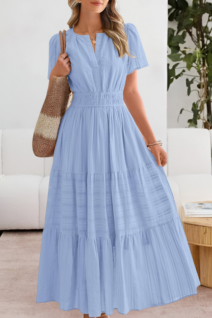 Elodine | Boho Short Sleeve Smocked Midi Dress