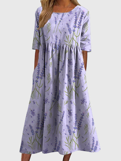 Aureline | Floral Midi Dress with Pockets