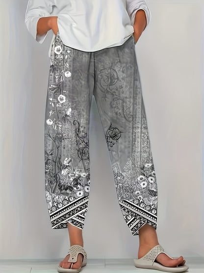 Botanical print cropped trousers, front view