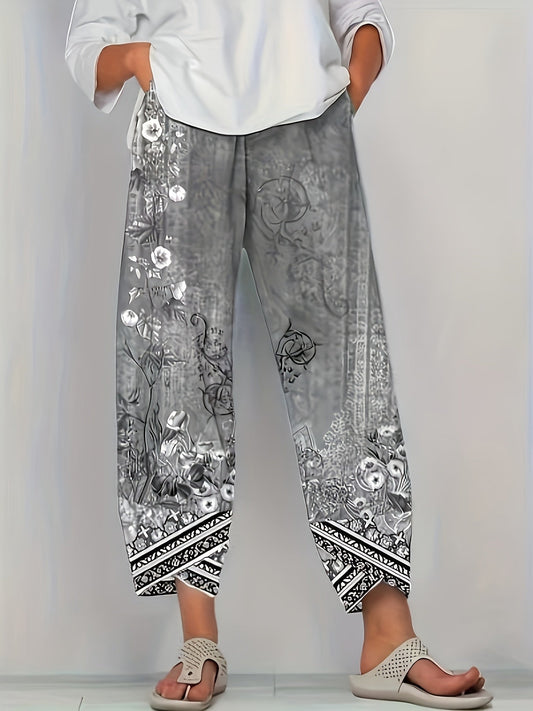 Botanical print cropped trousers, front view