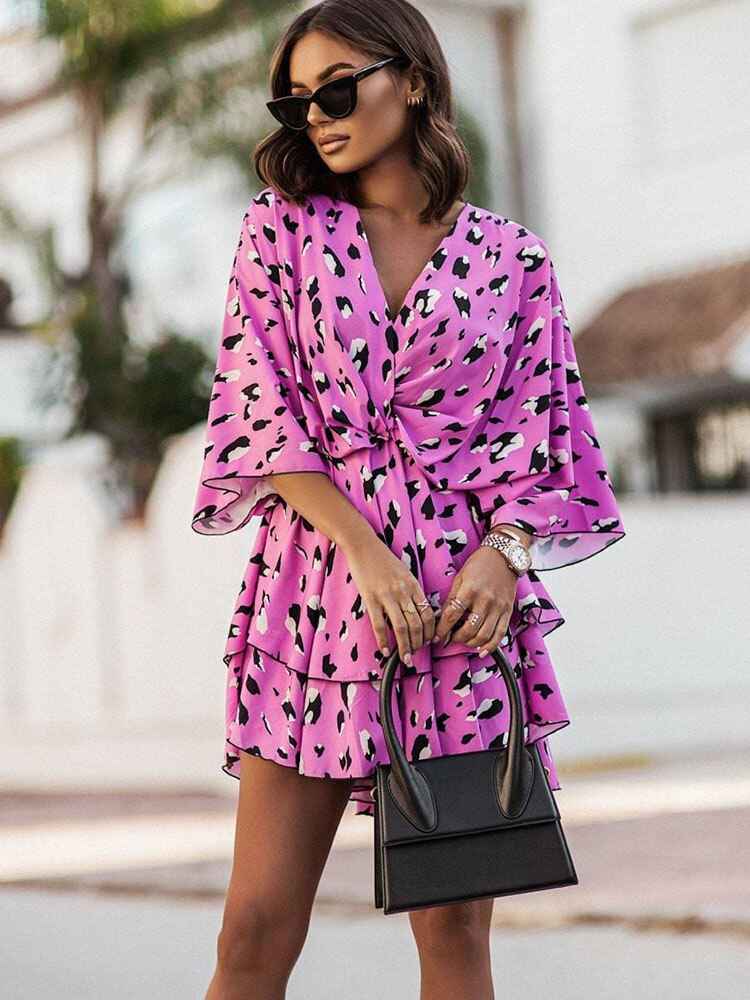 Florine | Floral V-Neck Wrap Mini Dress with Ruffles