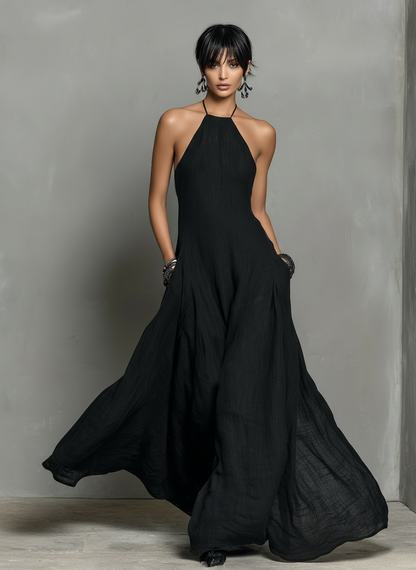 Sleeveless linen maxi dress detail