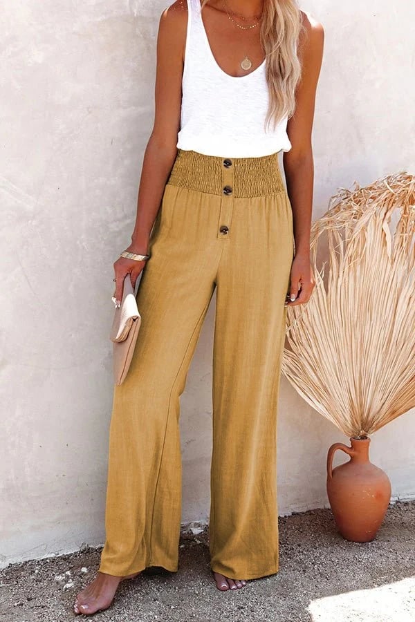 Katherine | High Waisted Smocked Wide Leg Trousers