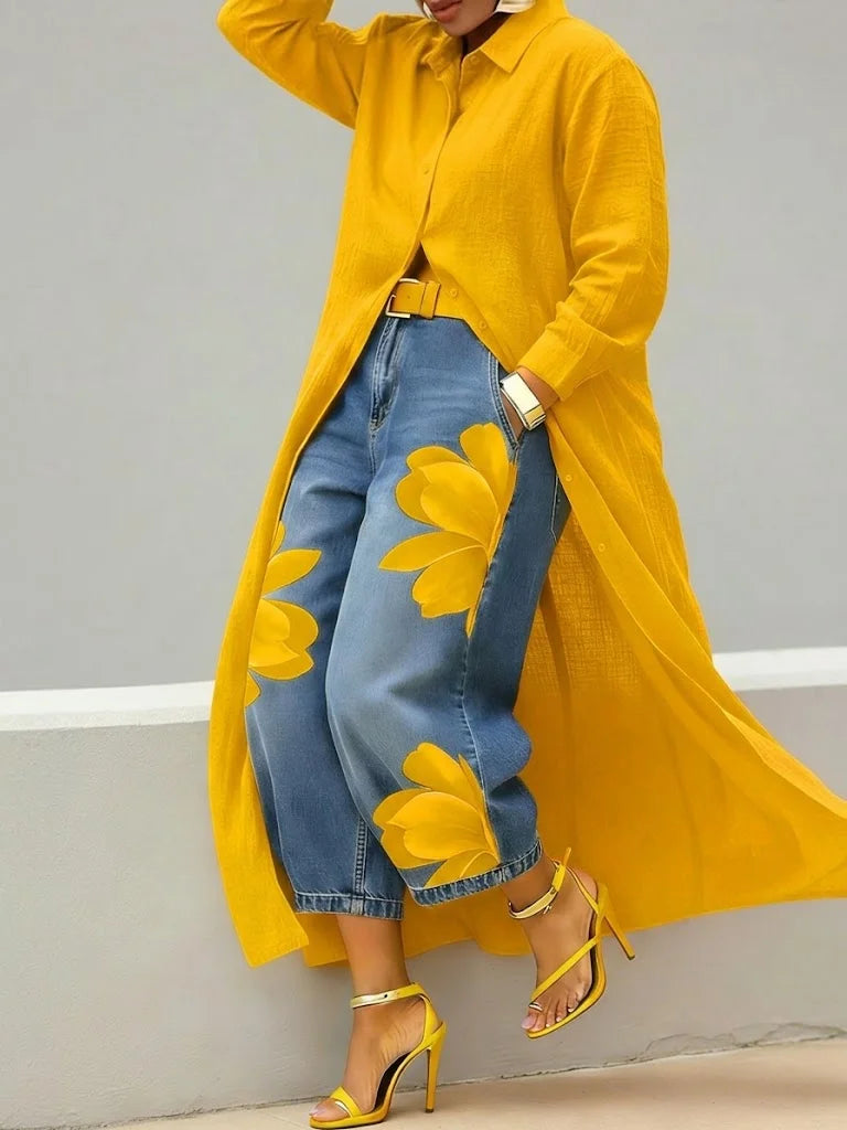 Ingeborg shirt dress and floral print jeans set view 4