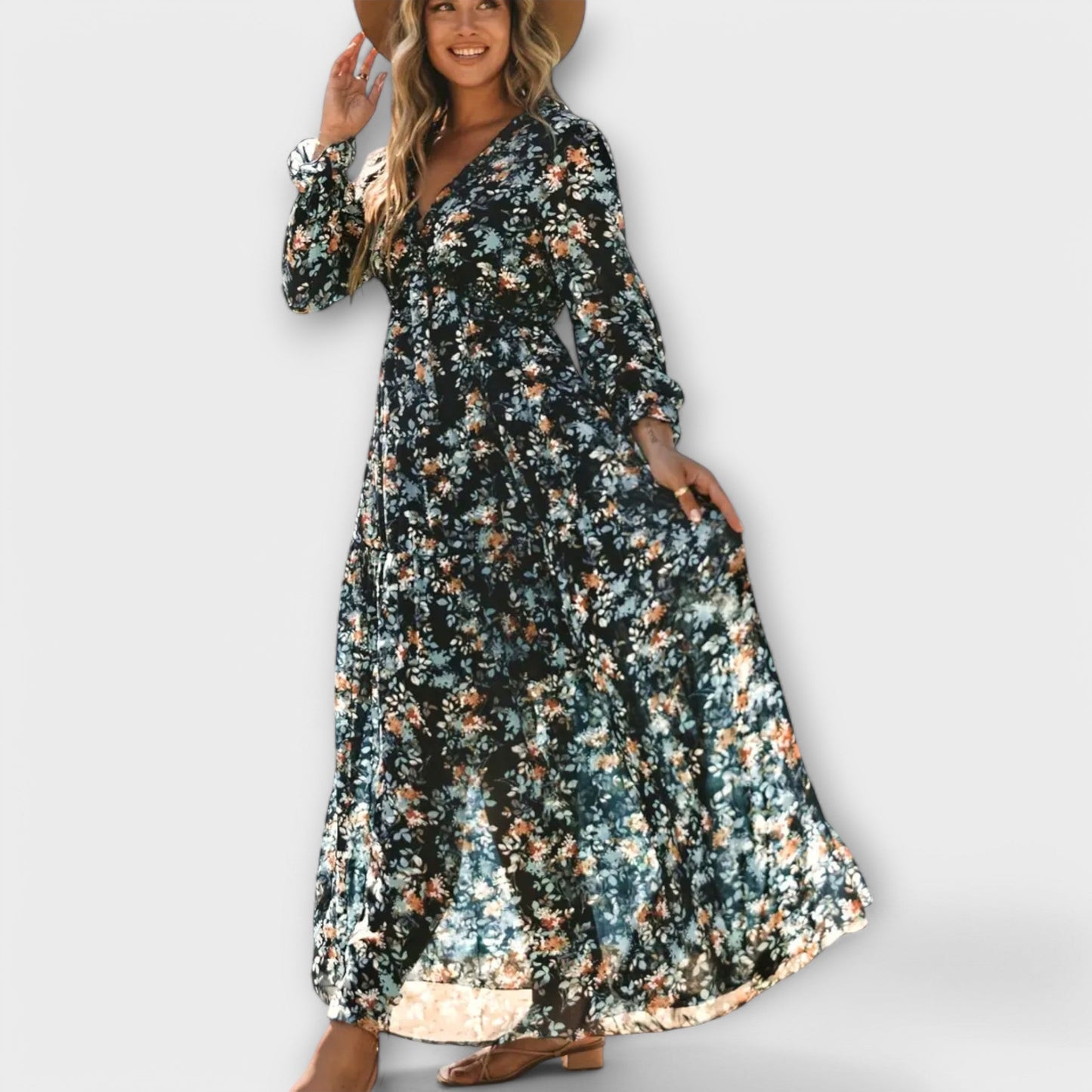 Cecily | Long Sleeve Floral Maxi Dress
