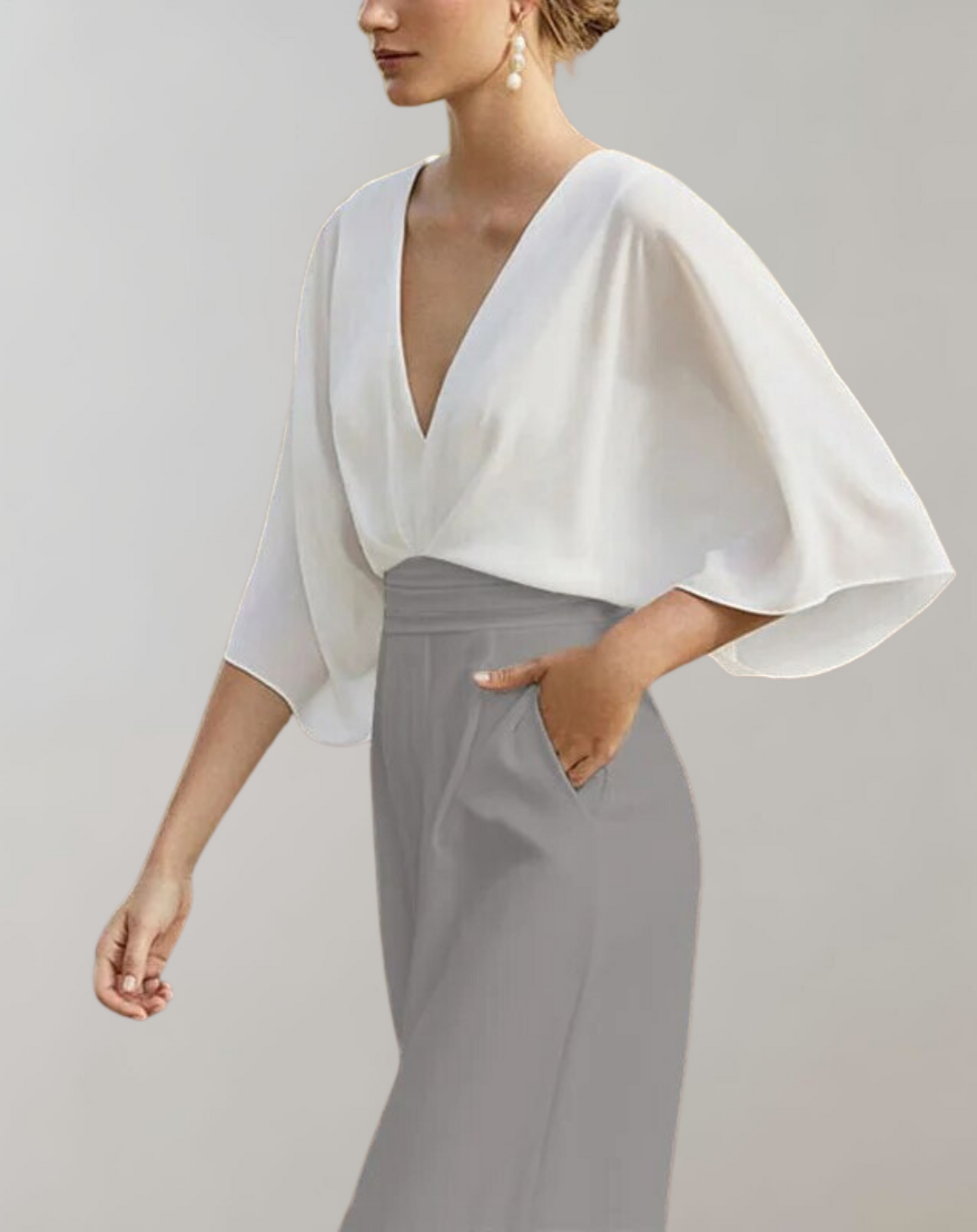 V-neck wide-leg jumpsuit full-length view