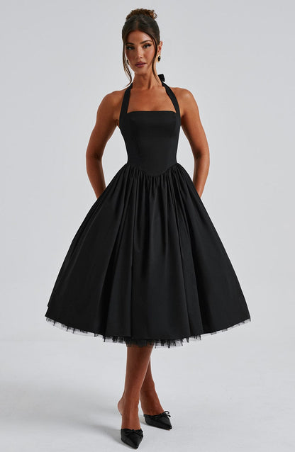Elvina | Halter Midi Wedding Guest Dress