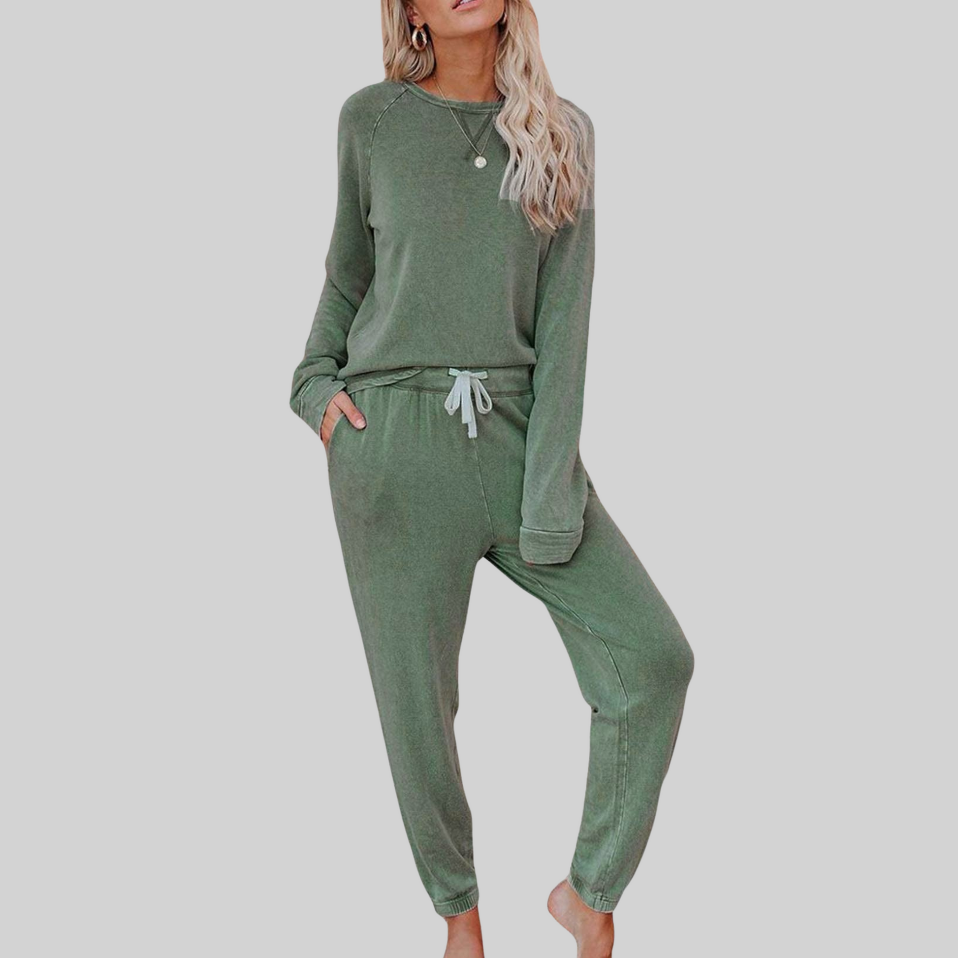 Coordinated sweatpants set styled