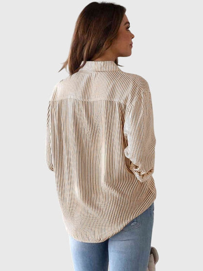 Striped collared shirt detail view