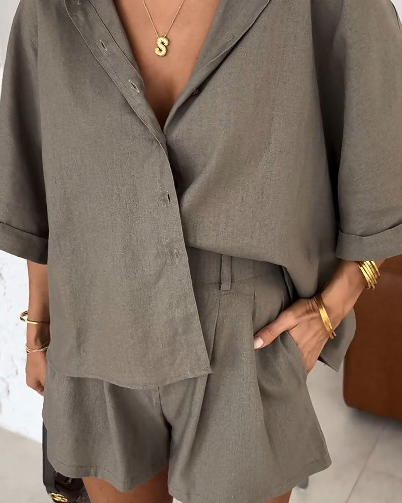Pauline | Short Sleeve Shirt & Elastic Waist Shorts Set