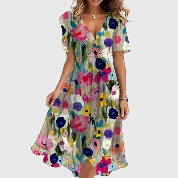 Calista | Summer Midi Dress Wrap V Neck
