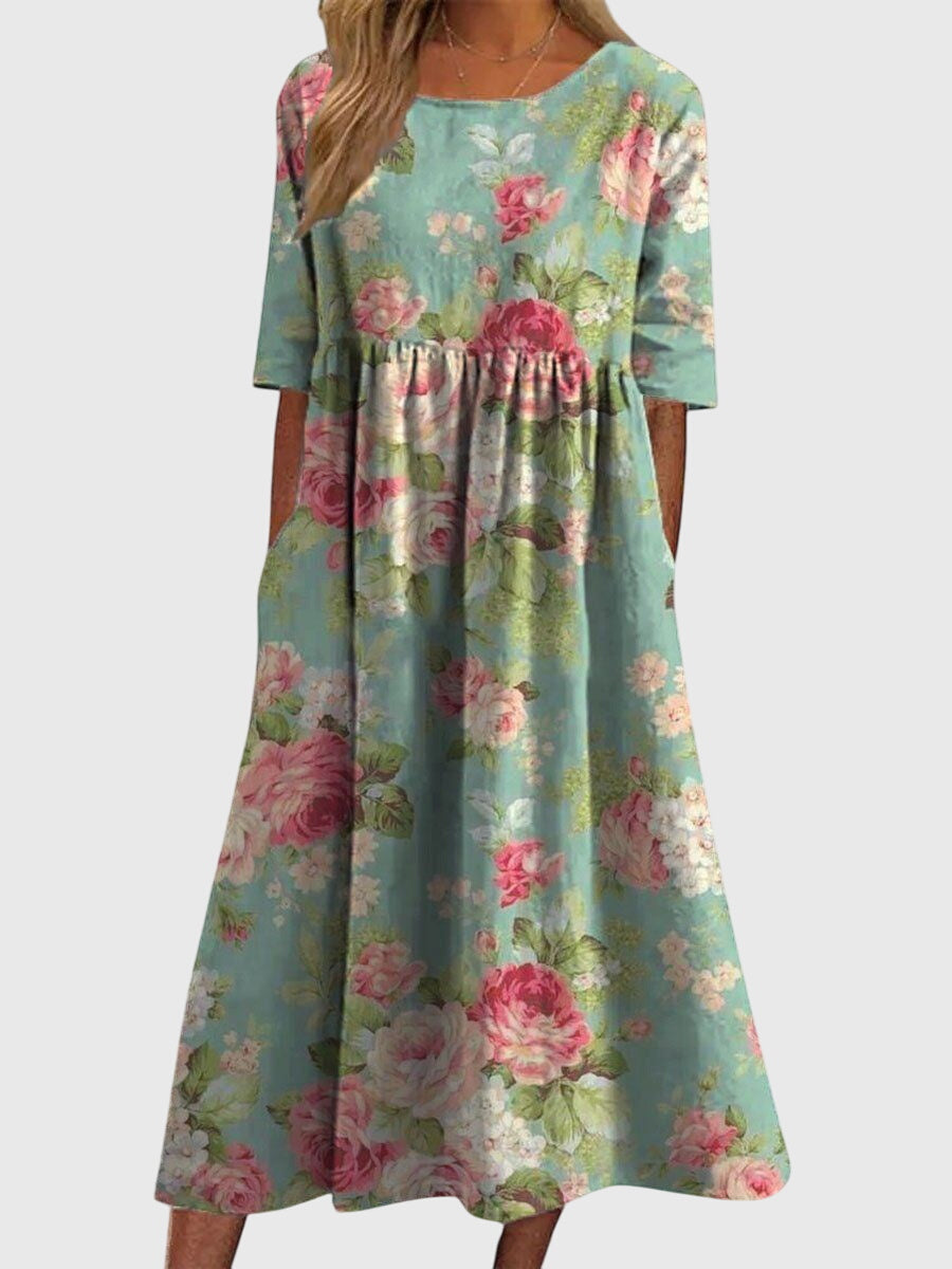 Aureline | Floral Midi Dress with Pockets