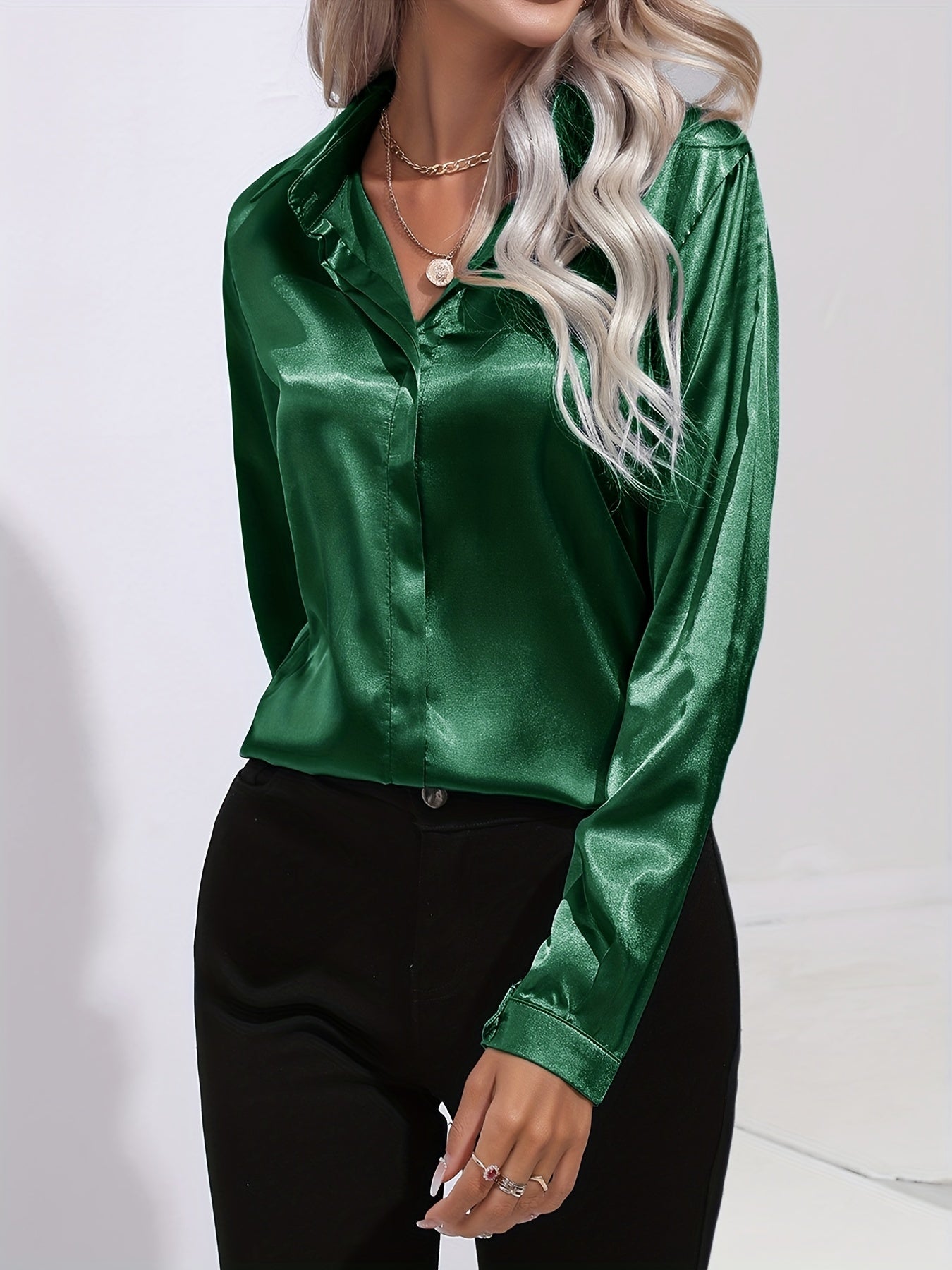 Button-front blouse showing relaxed drape