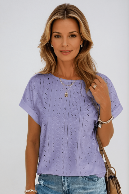 Pernille | Eyelet Embroidered Crew Neck Top