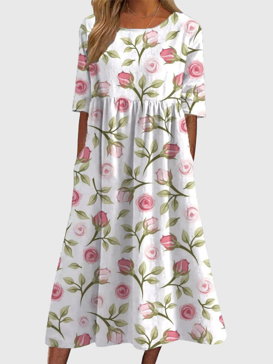 Aureline | Floral Midi Dress with Pockets