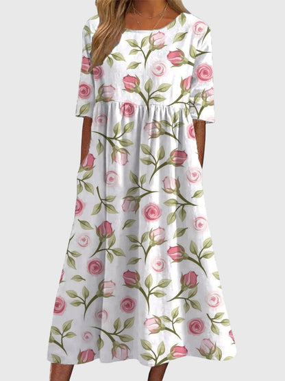 Aureline | Floral Midi Dress with Pockets