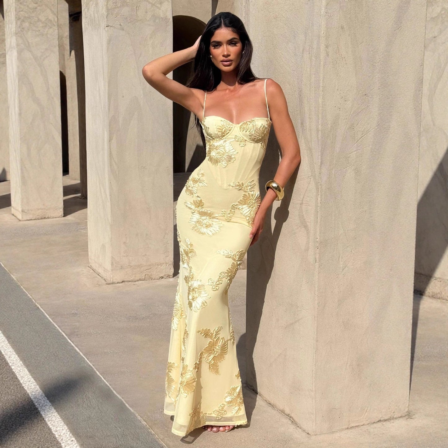 Floral mermaid maxi dress in black colourway